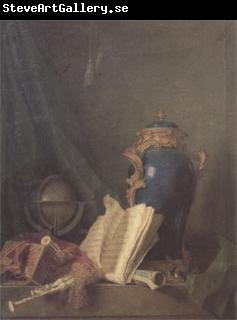 Henri-Horace Roland de La Porte Still Life with a Vase of Lapis a Globe and Bagpipes (san 05)